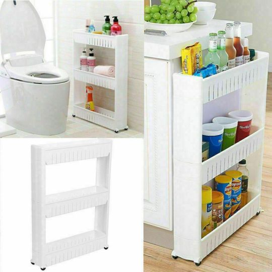3 Tier Slim Slide Out Trolley Kitchen,Mobile Storage Rack With Wheels